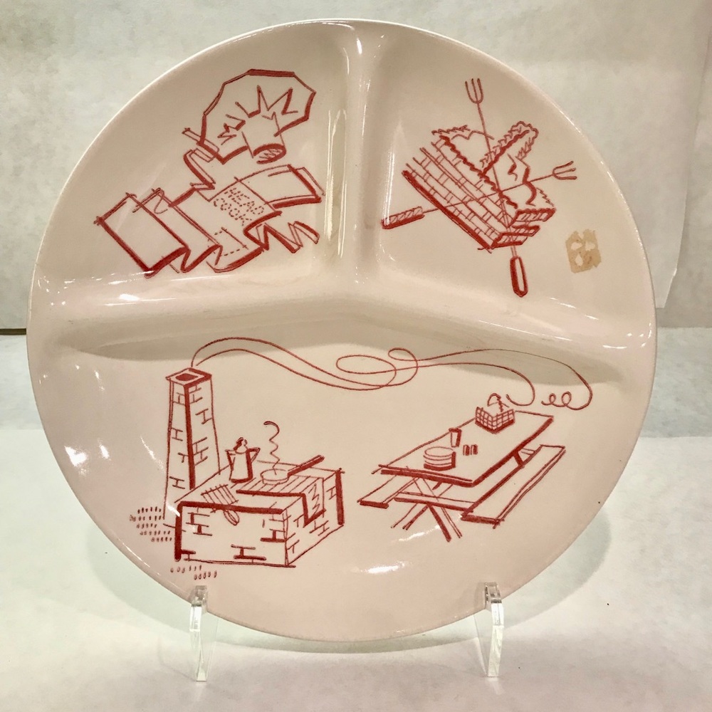 RARE Vintage 1950s Royal China BBQ Divided Plates Red MCM Set of 2